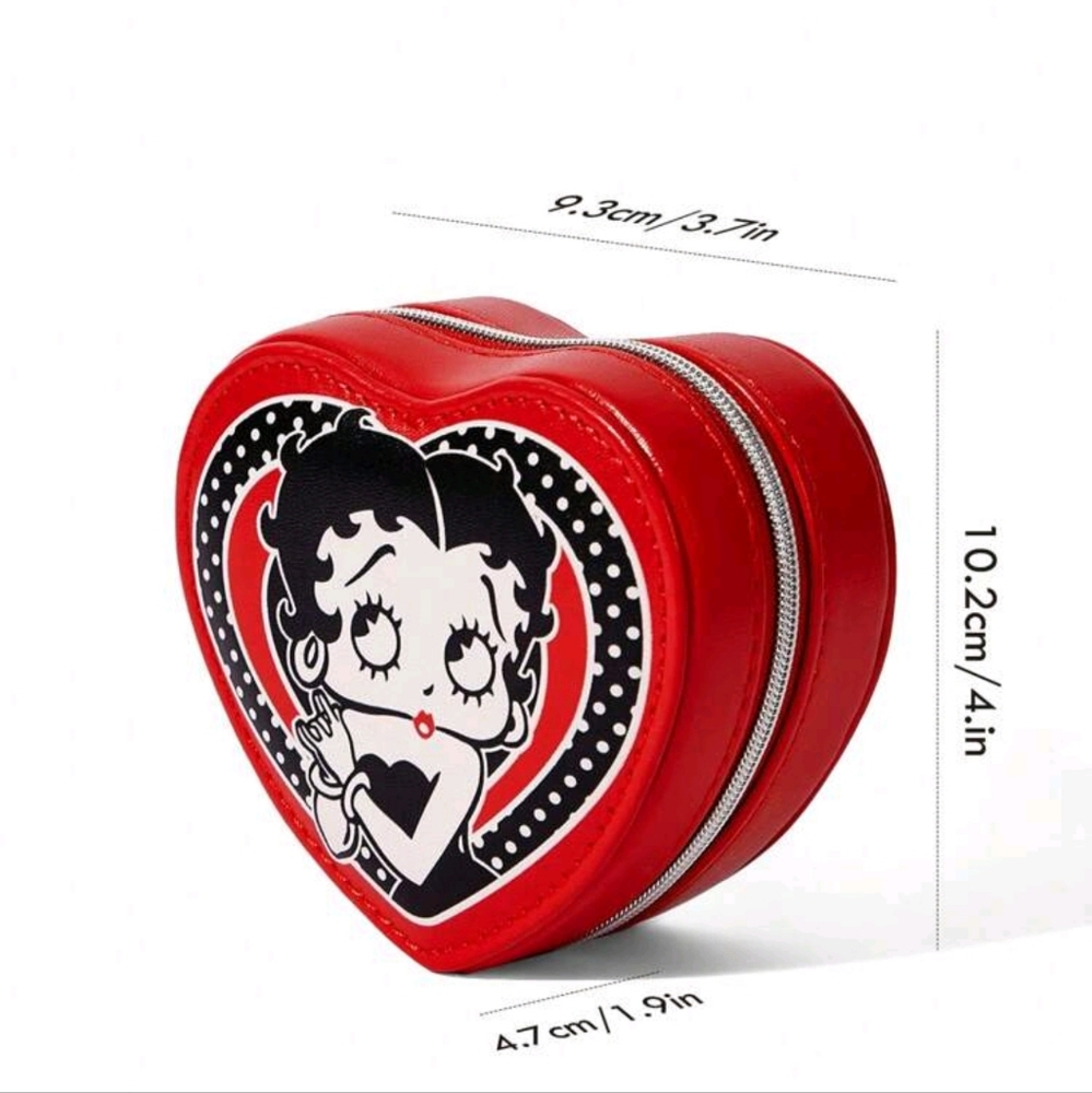 NEW Betty Boop Red Heart Travel Jewelry Case Zippered Organizer